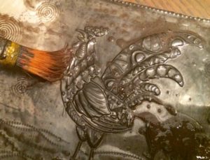 2015 02 04 Tangles on Pewter and a Rooster Stencil10